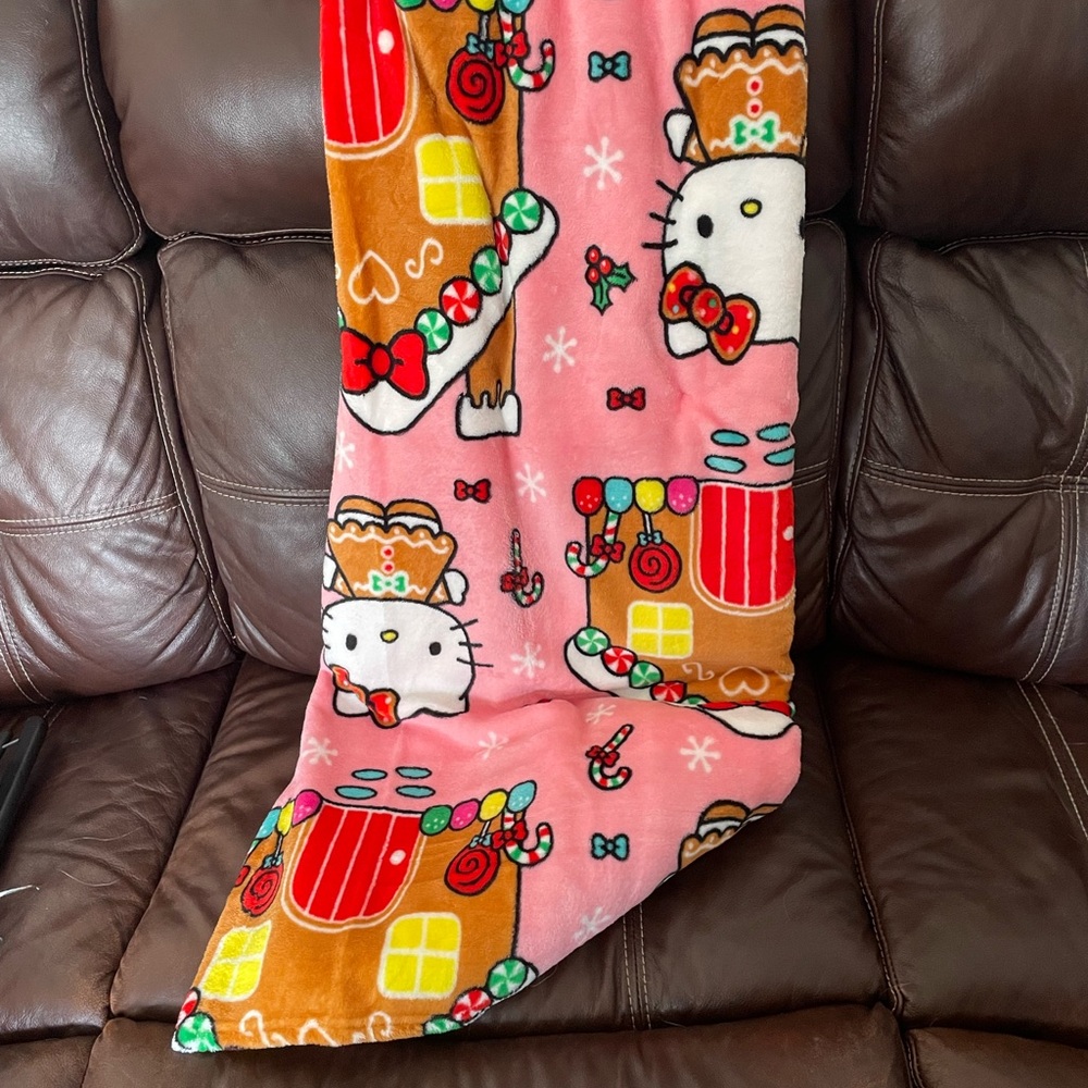 Hello Kitty Pink Blanket with Gingerbread Design